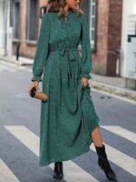 Rochie Lunga Karen Verde Inchis cu Buline Albe - imagine 4