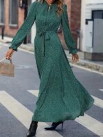 Rochie Lunga Karen Verde Inchis cu Buline Albe - imagine 3