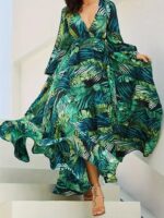 Rochie Lunga Akira cu Print Tropical Verde