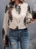 Camasa Dama Drifa Crem cu Print Negru