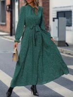 Rochie Lunga Karen Verde Inchis cu Buline Albe