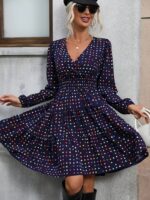 Rochie Scurta Loretta Bleumarin cu Buline Mulicolore - imagine 3