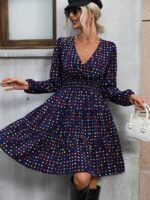 Rochie Scurta Loretta Bleumarin cu Buline Mulicolore - imagine 4