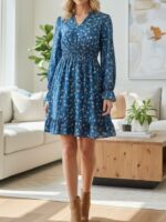Rochie Scurta Eriana Albastra cu Print Floral Bej
