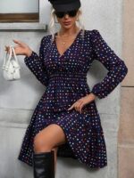 Rochie Scurta Loretta Bleumarin cu Buline Mulicolore