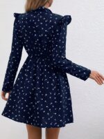 Rochie Scurta Turina Bleumarin cu Print Floral Alb - imagine 2