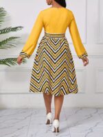 Rochie Midi Viorya Galbena cu Print Geometric - imagine 2