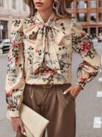 Bluza Dama Sinsina Crem cu Print Floral Roz