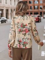 Bluza Dama Sinsina Crem cu Print Floral Roz - imagine 2