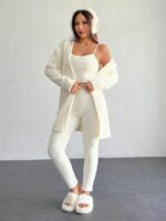 Compleu Inna Alb Format din Pantalon, Top si Cardigan
