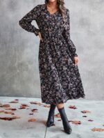 Rochie Lunga Elisabethe Neagra Inflorata