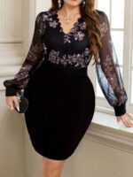Rochie Scurta Janin Neagra cu Print Floral Roz - Marimi Mari