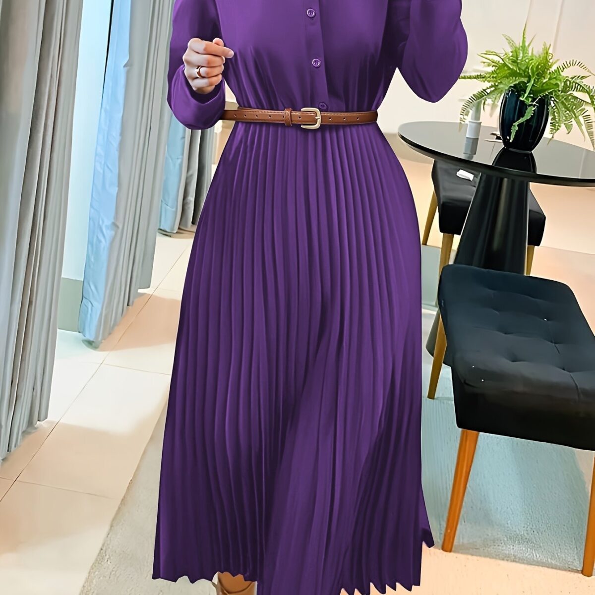 Rochie Midi Bhavna Mov Plisata - imagine 2