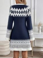 Rochie Tricotata Scurta Lenna Bleumarin cu Print Alb - imagine 2