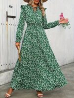 Rochie Lunga Aldis Verde cu Print Floral Alb