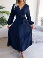Rochie Lunga Emma Bleumarin Plisata