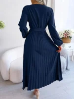 Rochie Lunga Emma Bleumarin Plisata - imagine 2