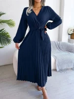 Rochie Lunga Emma Bleumarin Plisata - imagine 4