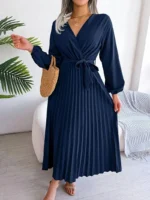 Rochie Lunga Emma Bleumarin Plisata - imagine 3