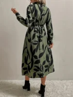Rochie Midi Jasmina Khaki cu Print Frunze Negre - imagine 2