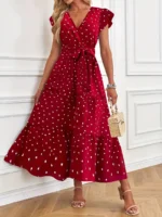 Rochie Lunga Julan Rosie cu Inimioare Albe