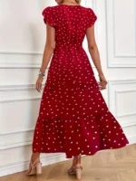 Rochie Lunga Julan Rosie cu Inimioare Albe - imagine 2