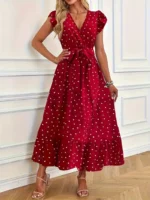 Rochie Lunga Julan Rosie cu Inimioare Albe - imagine 3