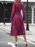 Rochie Midi Comiza cu Print Geometric Rosu Albastru - imagine 2
