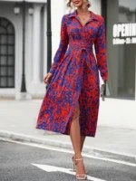 Rochie Midi Comiza cu Print Geometric Rosu Albastru - imagine 4