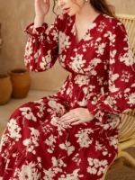 Rochie Midi Natty Rosie cu Flori Bej - imagine 3