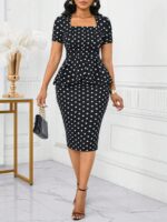 Compleu cu Fusta Scurta Andrada Negru cu Buline Albe - imagine 3
