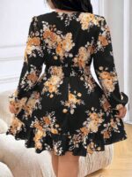 Rochie Scurta Elanti Neagra cu Print Floral Portocaliu - Marimi Mari - imagine 2