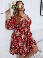 Rochie Scurta Malia Rosie cu Print Floral Bej - Marimi Mari