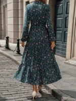 Rochie Lunga Simone Verde Inchis cu Print Floral - imagine 2