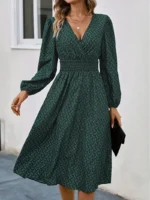 Rochie Midi Dunkan Verde Inchis cu Print Geometric