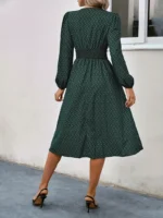Rochie Midi Dunkan Verde Inchis cu Print Geometric - imagine 2