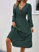 Rochie Midi Dunkan Verde Inchis cu Print Geometric - imagine 3
