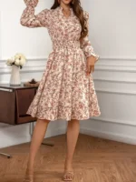 Rochie Midi Jackline Bej Inflorata