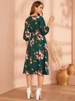 Rochie Midi Khiara Verde Inchis cu Print Floral - imagine 2