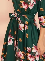 Rochie Midi Khiara Verde Inchis cu Print Floral - imagine 3