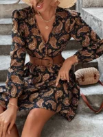 Rochie Scurta Donya Bleumarin cu Print Geometric Maro - imagine 3