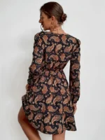 Rochie Scurta Donya Bleumarin cu Print Geometric Maro - imagine 2