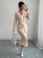 Compleu Tricotat cu Fusta Midi Irina Crem - imagine 3