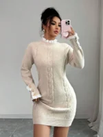 Rochie Scurta Tricotata Vivianna Crem