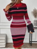 Rochie Scurta Tricotata Felicia cu Dungi Multicolore