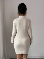 Rochie Scurta Tricotata Vivianna Crem - imagine 2