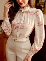 Bluza Dama Florina Crem cu Flori Roz