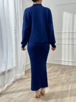 Compleu Tricotat cu Rochie Lunga Malva Bleumarin - imagine 3