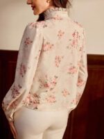 Bluza Dama Florina Crem cu Flori Roz - imagine 2