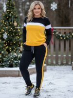 Trening Verra format din Pantalon Negru si Bluza Galbena